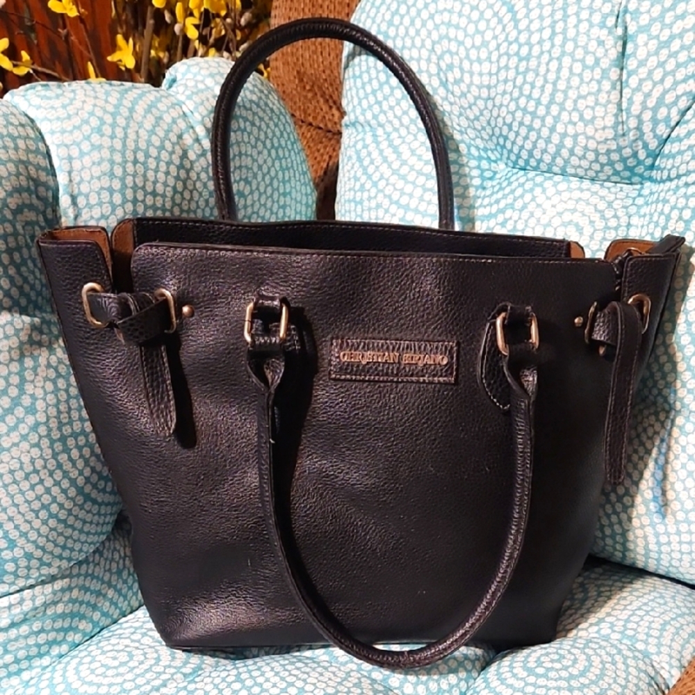 XL Christian Siriano Brand Black Leather Tote Bag